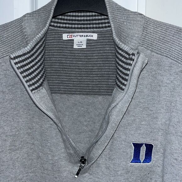 Cutter & Buck Duke Blue Devils College Golf 1/4 Zipper Crewneck Sweater Elbow L - Picture 4 of 6